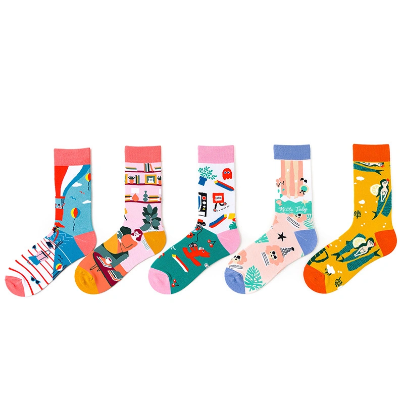 Tide Socks MID-Calf Socks Street Fashion Socks Creative Women′s Cotton Socks Wholesale Happy Design High Elastic Breathable Fashion Socks